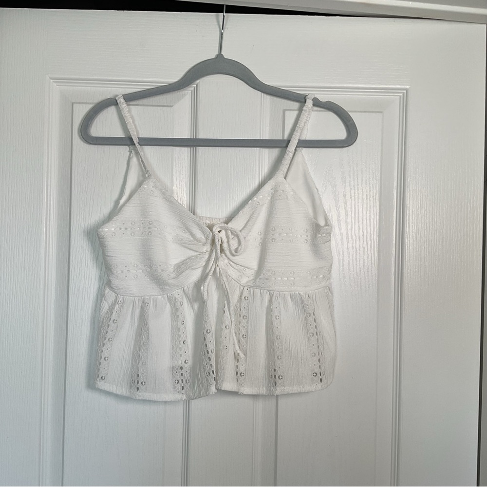 URBAN Romantics White Eyelet Tie-Front Peplum Cami
